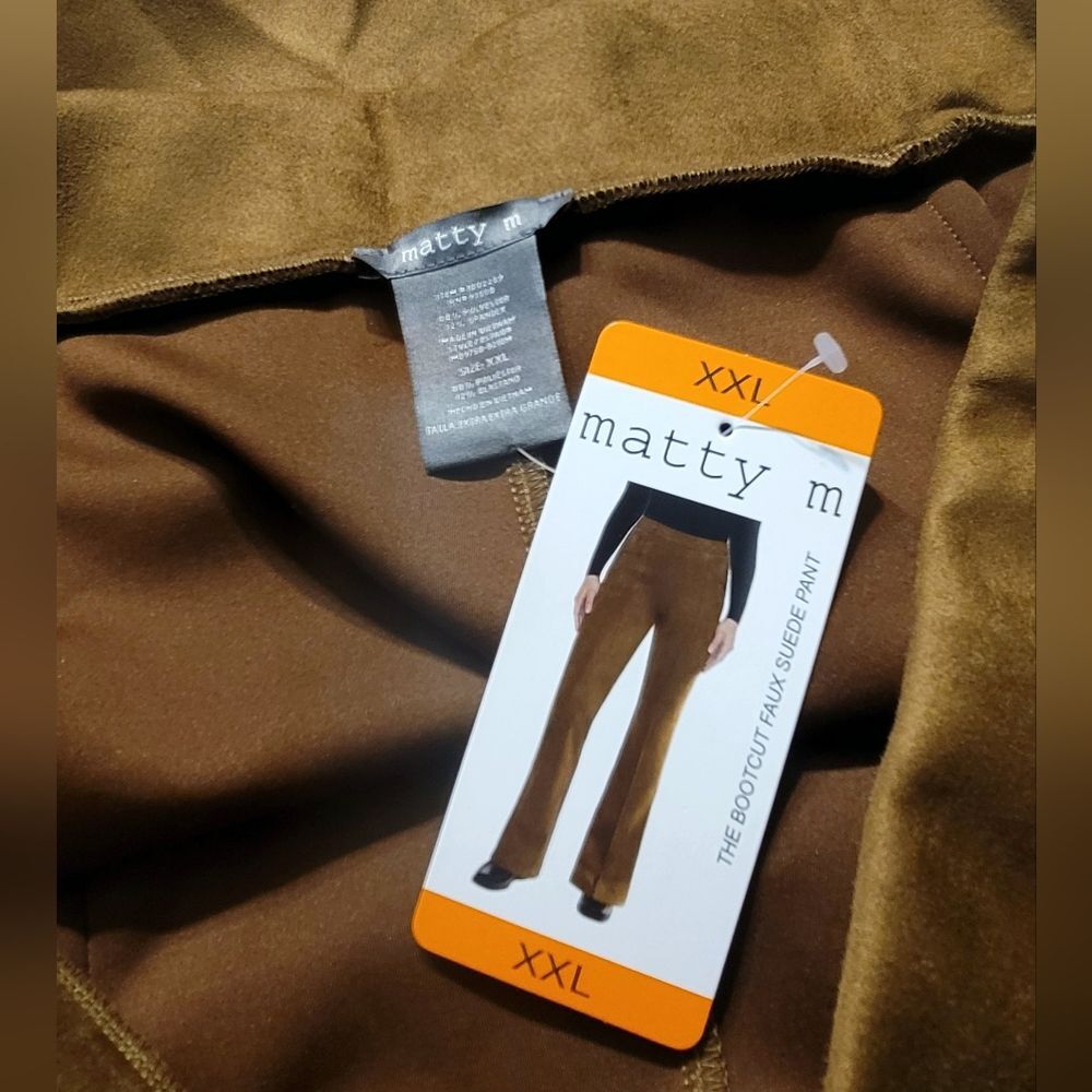 Matty M Women's XXL High Rise Bootcut Faux Suede Stretch Pants Spice Brown NWT - Picture 9 of 13